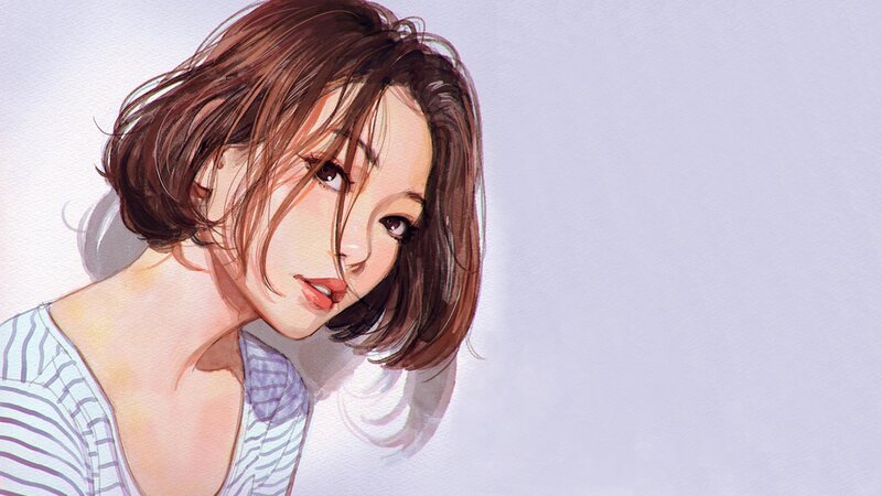 Woman with Short Brown Hair — Calm, Digital Art