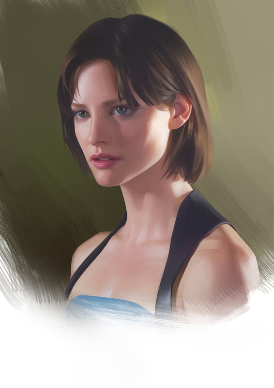 Woman with Short Brown Hair — Neutral, Digital Art, Black Top