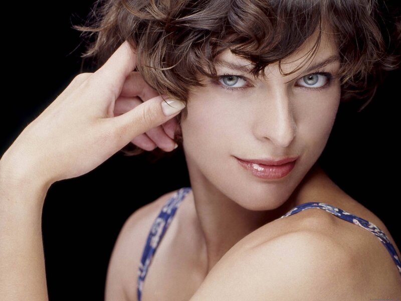 Woman with Short Brown Hair — Neutral, Photograph, Blue Patterned Top