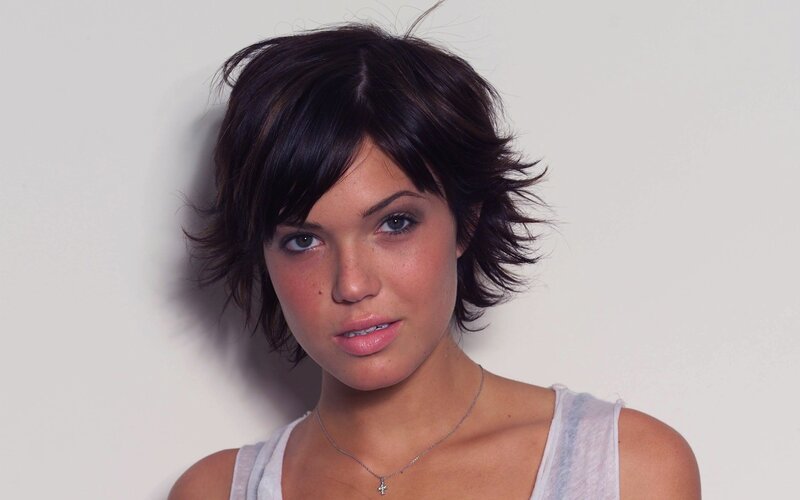 Woman with Short Dark Hair — White, Neutral, Photograph