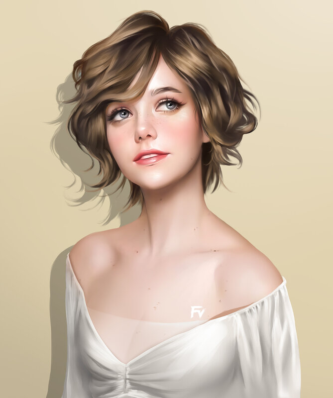 Woman with Short Hair — Beige, Calm, Digital Art