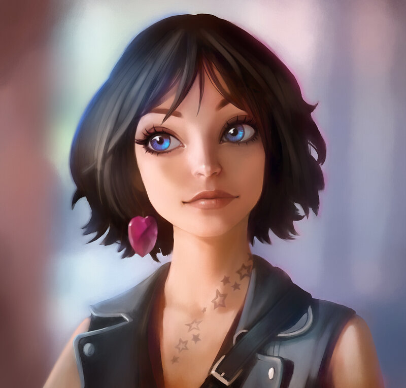 Woman with Short Hair — Black, Calm, Digital Art