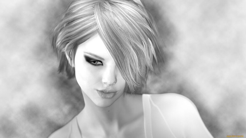 Woman with Short Hair — Black, Dramatic, 3d Render