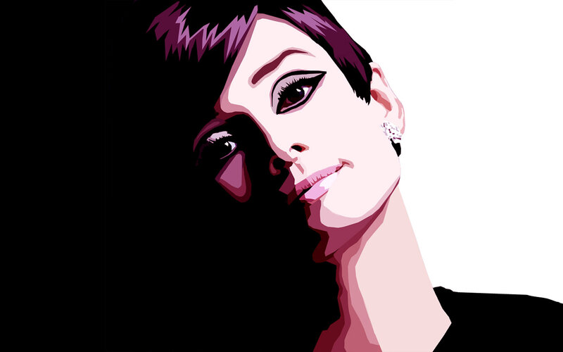 Woman with Short Hair — Black, Dramatic, Digital Art