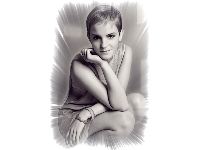 Woman with Short Hair — Black, Dramatic, Illustration