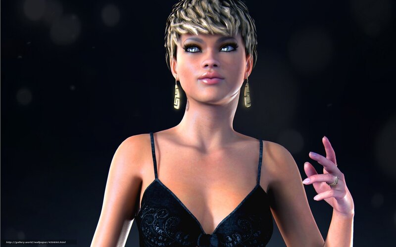 Woman with Short Hair — Black, Dramatic, Night, 3d Render
