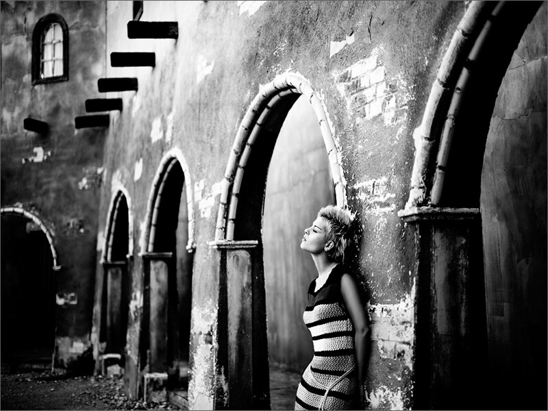 Woman with Short Hair — Black, Dramatic, Photograph, Arches