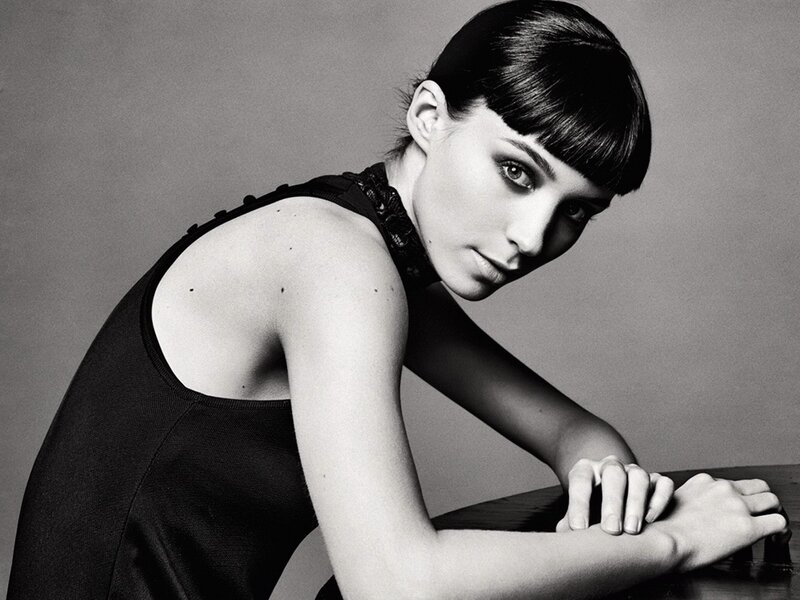 Woman with Short Hair — Black, Dramatic, Photograph, Black Top, Table