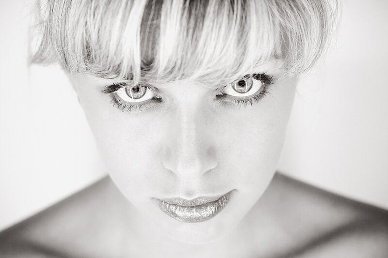 Woman with Short Hair — Black, Dramatic, Photograph, Eyes, Lips