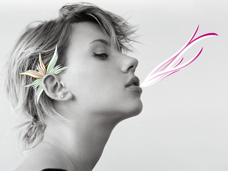 Woman with Short Hair — Black, Dramatic, Photograph, Flower