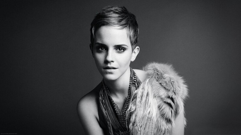 Woman with Short Hair — Black, Dramatic, Photograph, Fur Vest, Necklaces, Short Hair