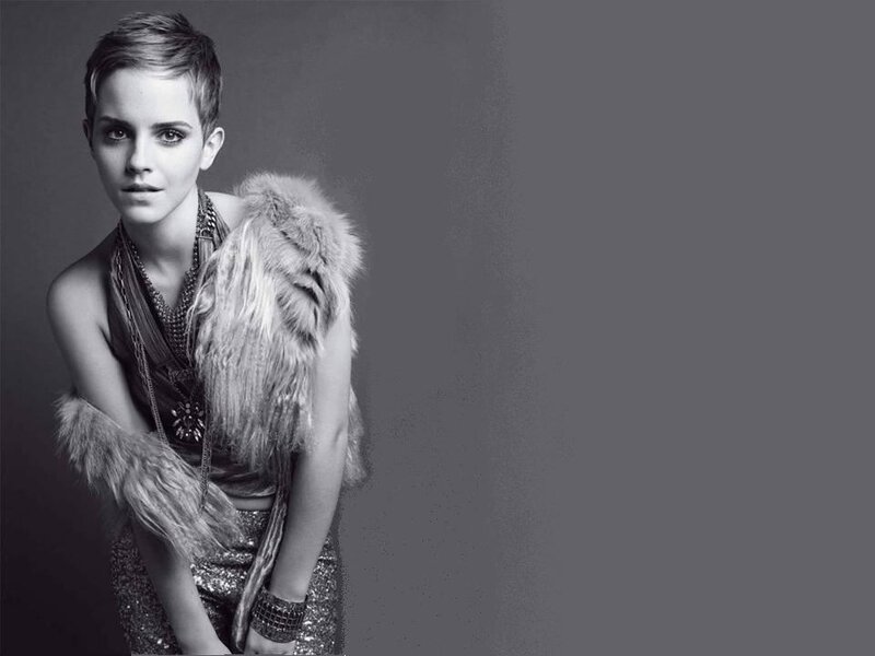 Woman with Short Hair — Black, Dramatic, Photograph, Fur Vest