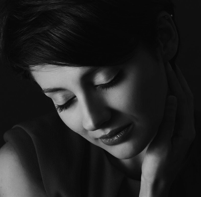 Woman with Short Hair — Black, Dramatic, Photograph, Hand, Face