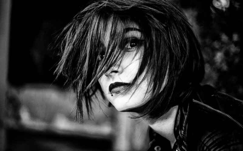 Woman with Short Hair — Black, Dramatic, Photograph, Lip Piercing