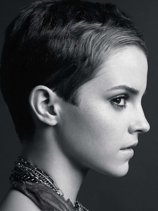 Woman with Short Hair — Black, Dramatic, Photograph, Necklace, Ear