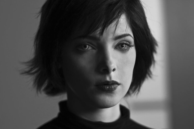 Woman with Short Hair — Black, Dramatic, Photograph, Turtleneck