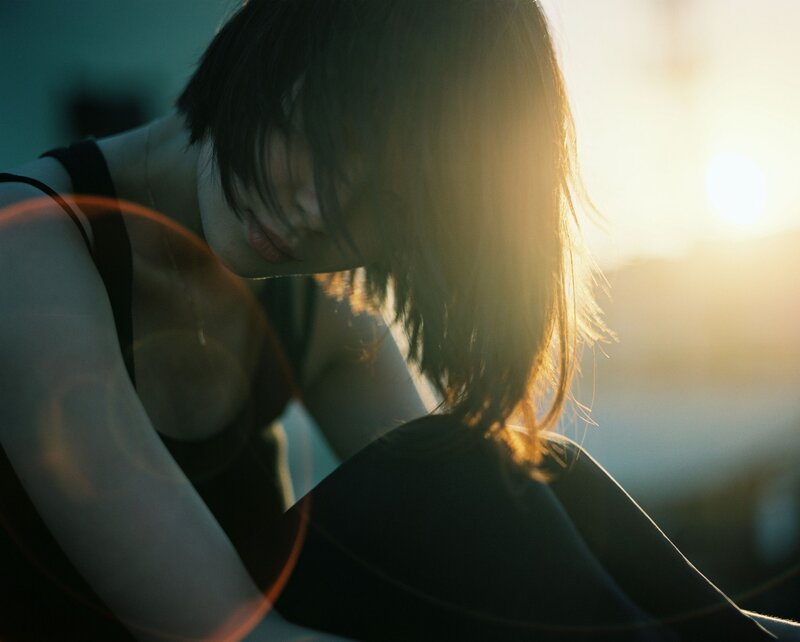 Woman with Short Hair — Black, Dramatic, Sunset