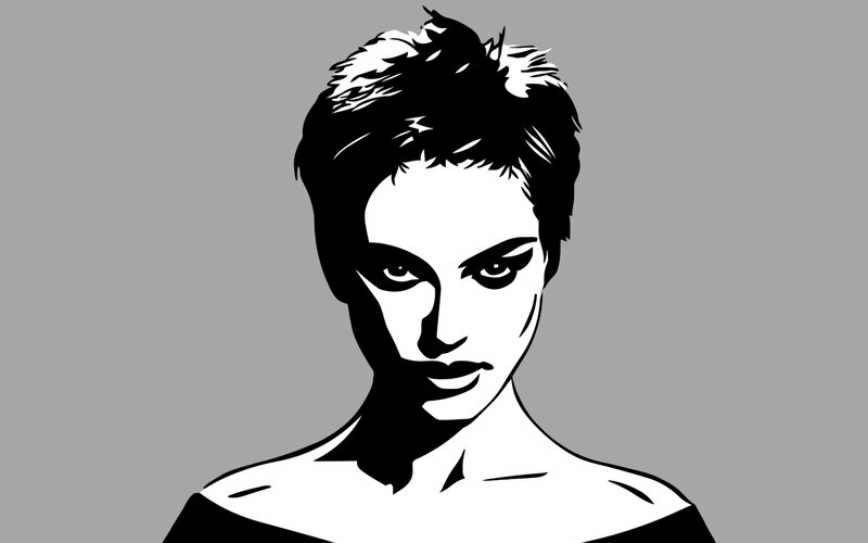 Woman with Short Hair — Black, Dramatic, Vector Art