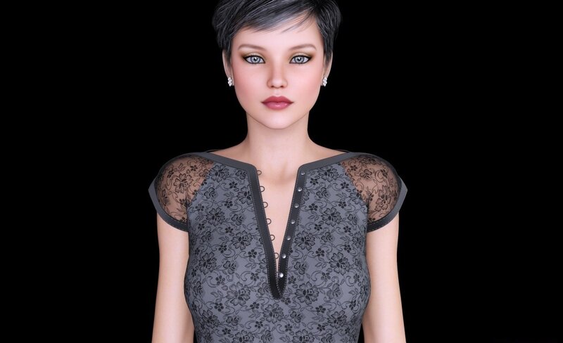 Woman with Short Hair — Black, Neutral, 3d Render, Dress
