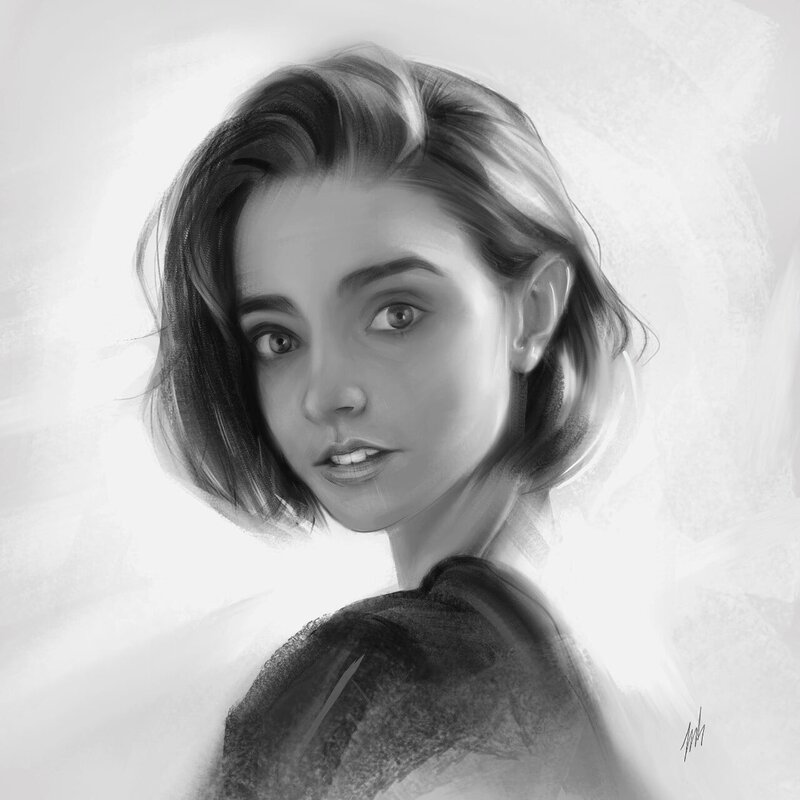 Woman with Short Hair — Black, Neutral, Digital Art, Shoulder