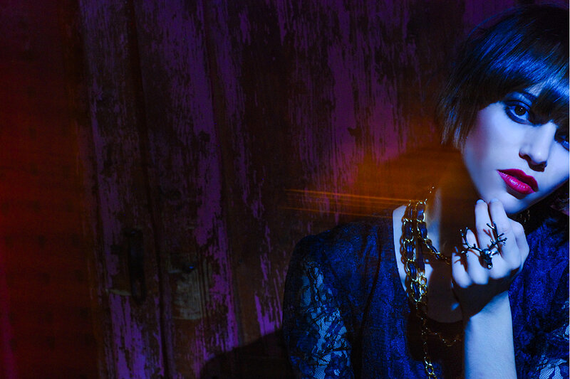 Woman with Short Hair — Blue, Dramatic, Night, Photograph