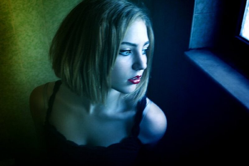 Woman with Short Hair — Blue, Dramatic, Night