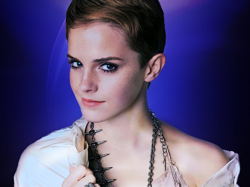 Woman with Short Hair — Blue, Dramatic, Photograph, Necklace