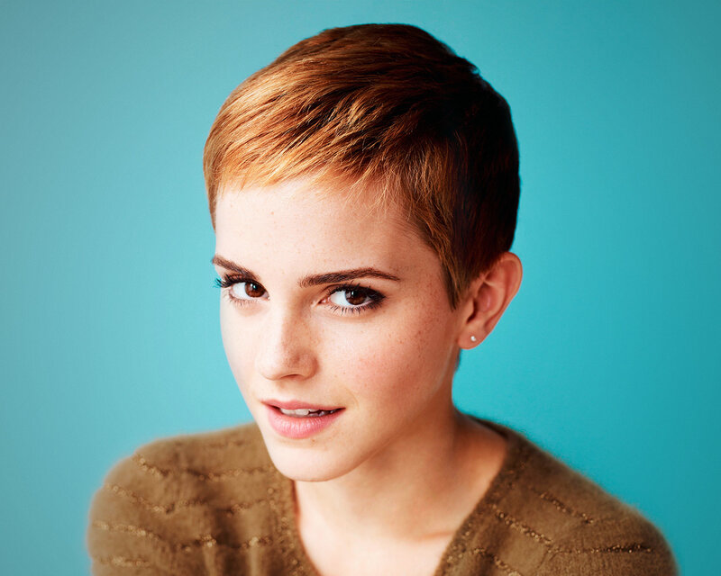 Woman with Short Hair — Blue, Neutral, Photograph