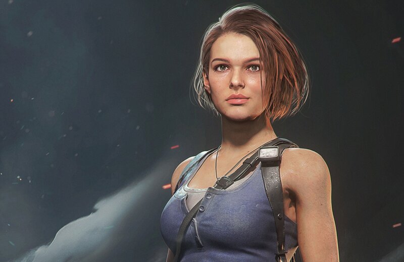 Woman with Short Hair — Blue, Serious, 3d Render, Tank Top