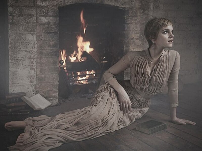 Woman with Short Hair — Brown, Dramatic, Photograph, Fireplace