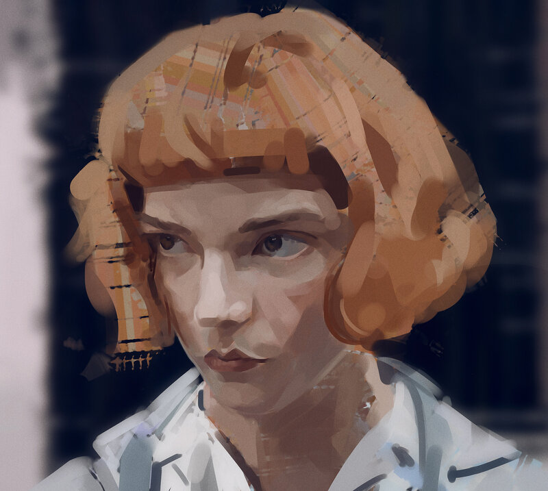 Woman with Short Hair — Brown, Serious, Digital Art