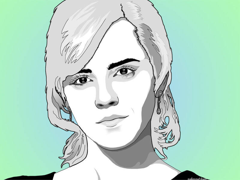Woman with Short Hair — Green, Calm, Digital Art, Earring