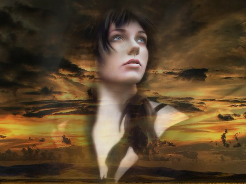 Woman with Short Hair — Orange, Dramatic