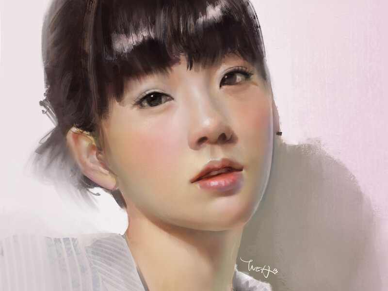 Woman with Short Hair — Pink, Calm, Digital Art