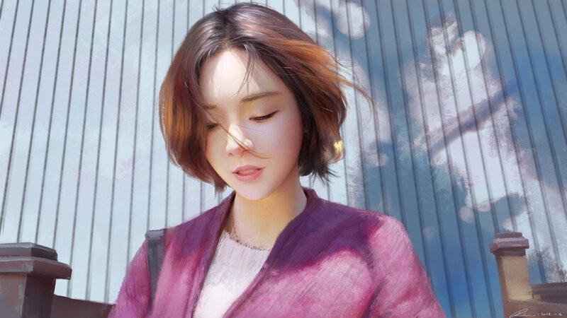 Woman with Short Hair — Purple, Calm, Afternoon