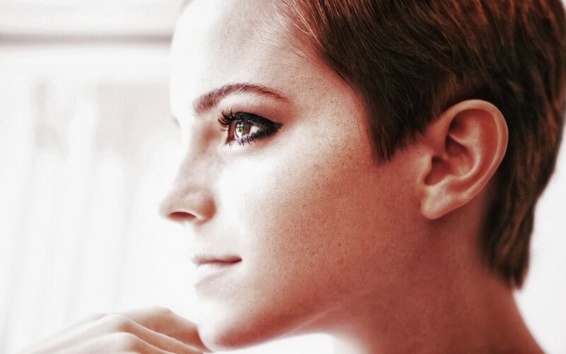 Woman with Short Hair — White, Contemplative, Photograph, Ear