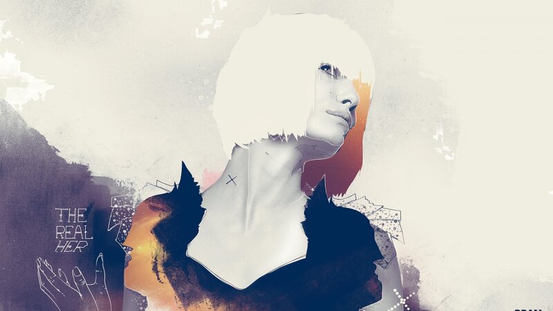Woman with Short Hair — White, Dramatic, Digital Art