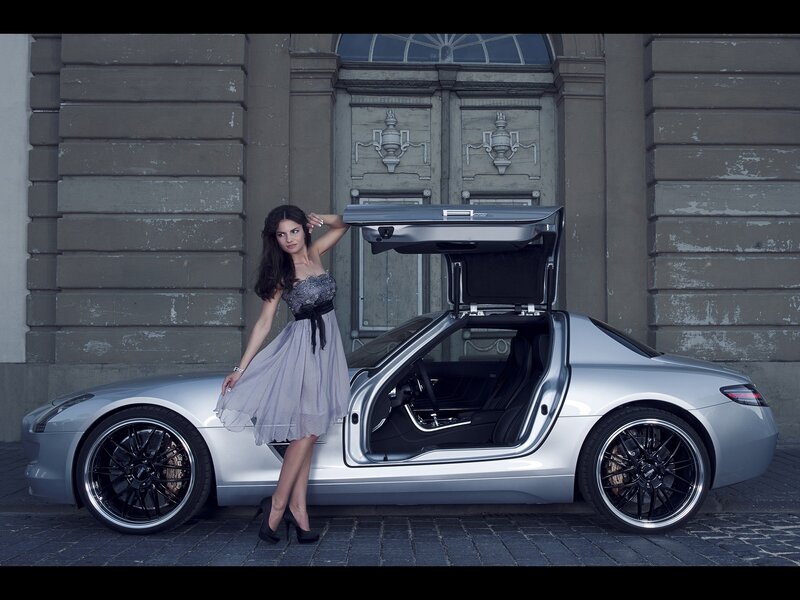 Woman with Silver Car — Dramatic, Photograph