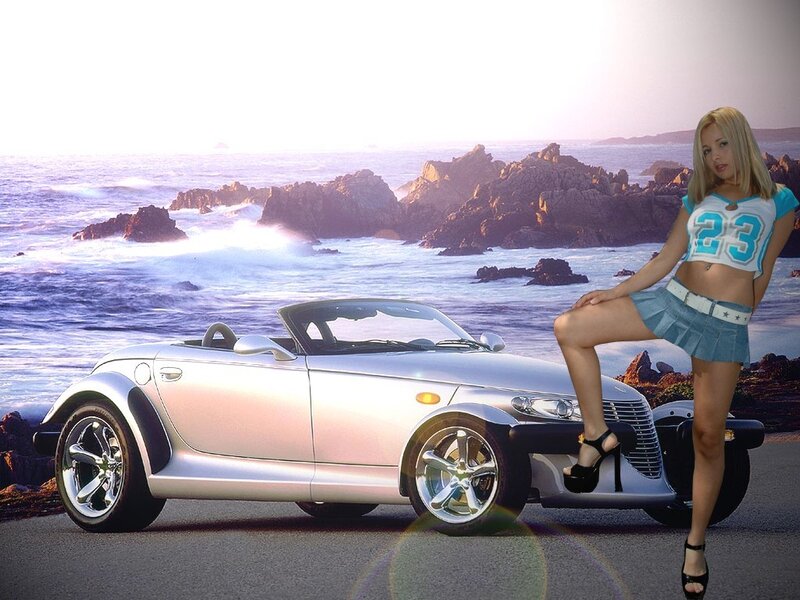 Woman with silver convertible car