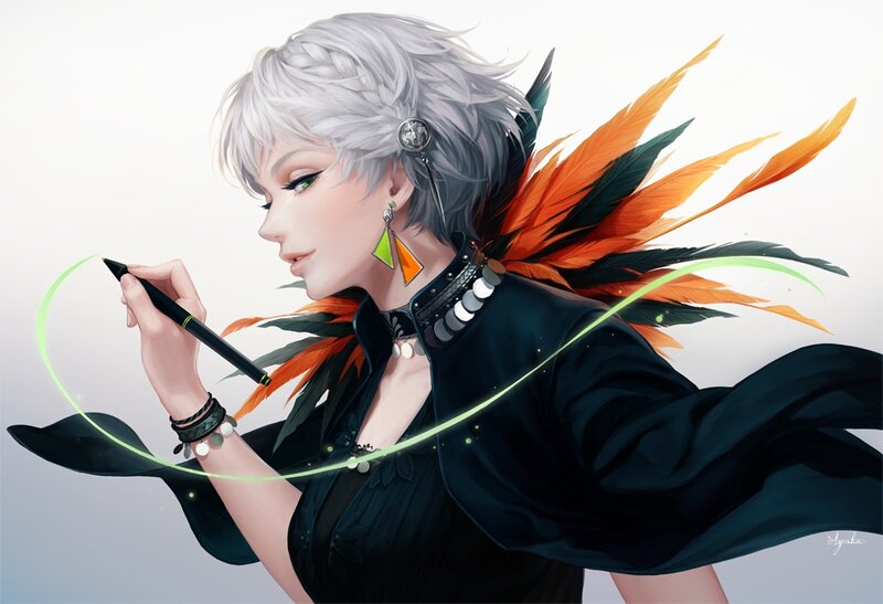 Woman with Silver Hair — Black, Calm