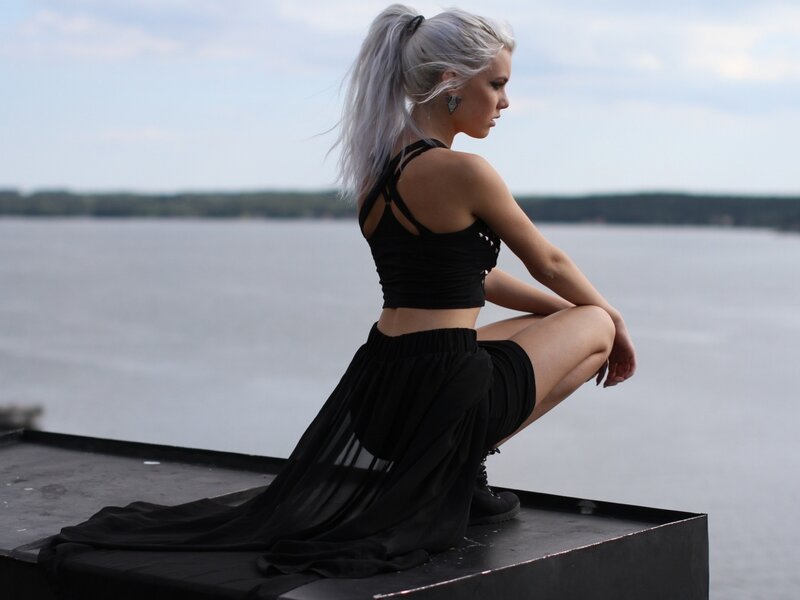 Woman with Silver Hair — Black, Contemplative