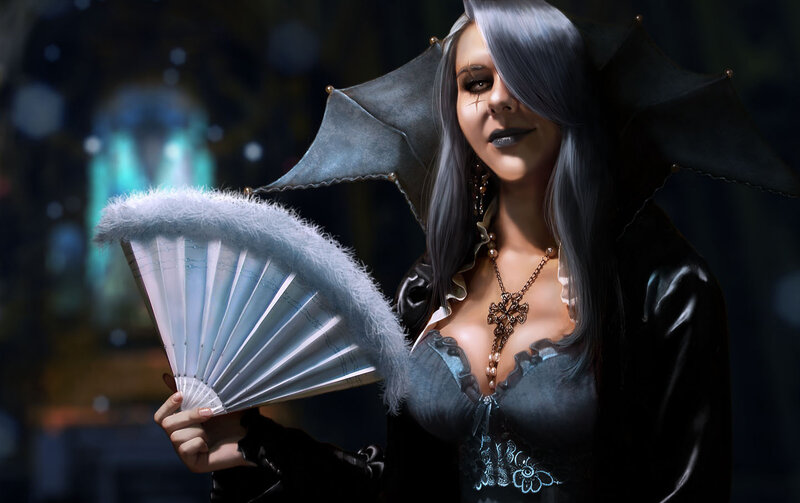 Woman with Silver Hair — Black, Dramatic, Night