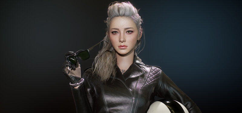 Woman with Silver Hair — Black, Serious