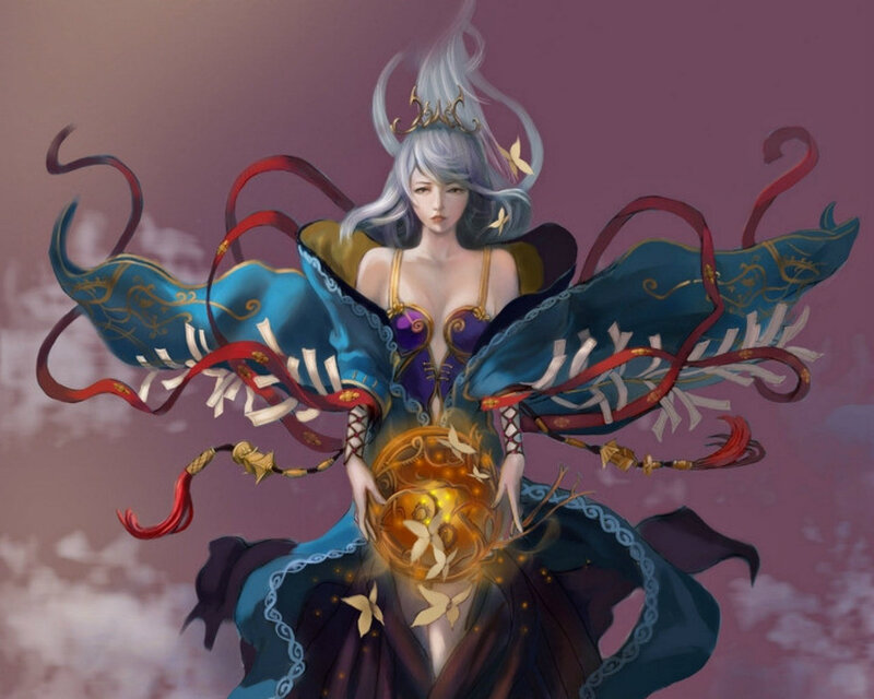 Woman with Silver Hair — Blue, Dramatic, Digital Art, Crown
