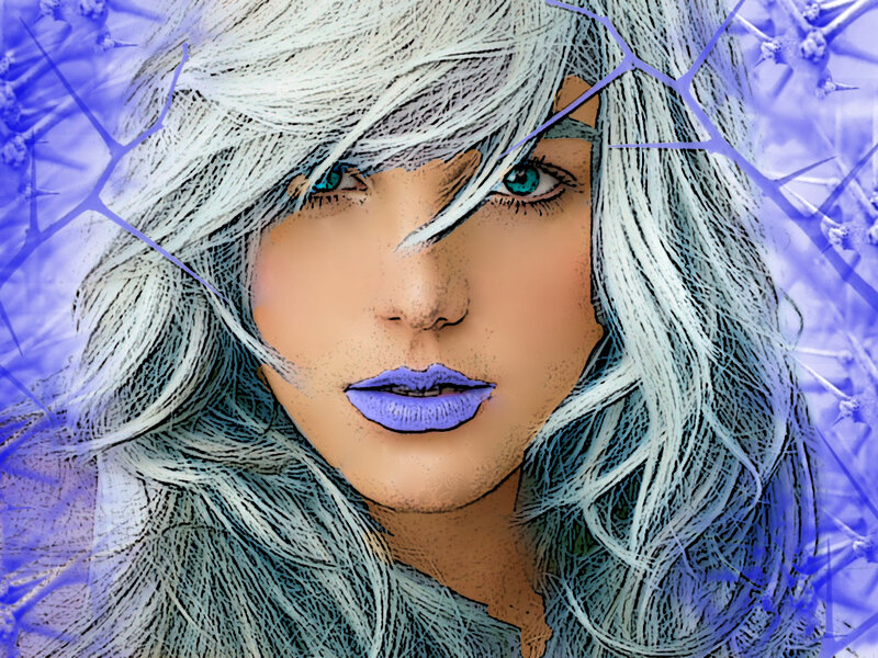 Woman with Silver Hair — Blue, Dramatic, Digital Art