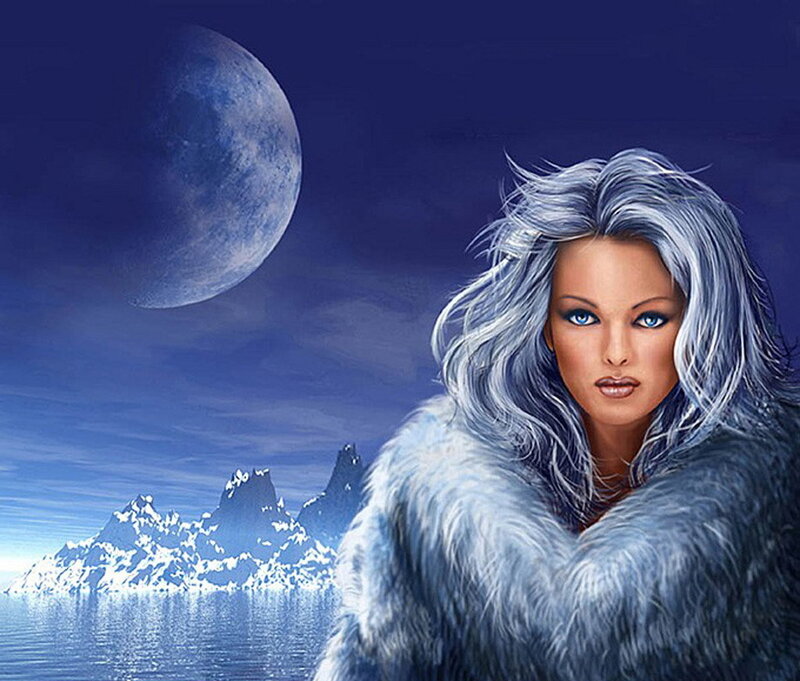 Woman with Silver Hair — Blue, Dramatic, Night