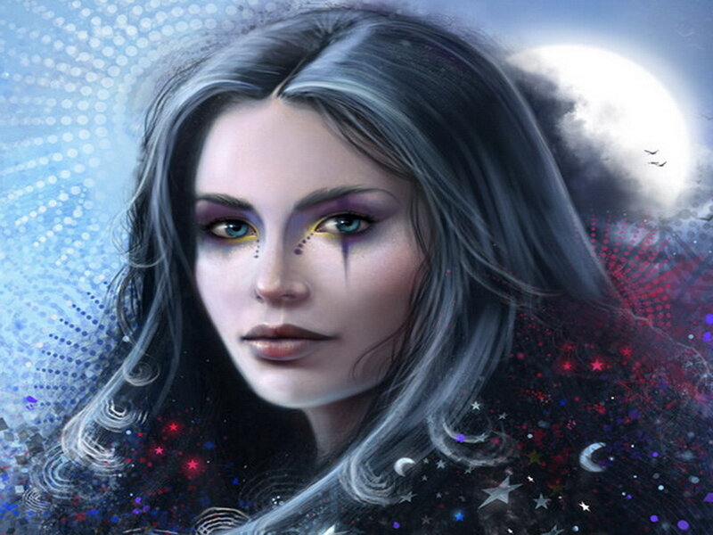 Woman with Silver Hair — Blue, Dramatic