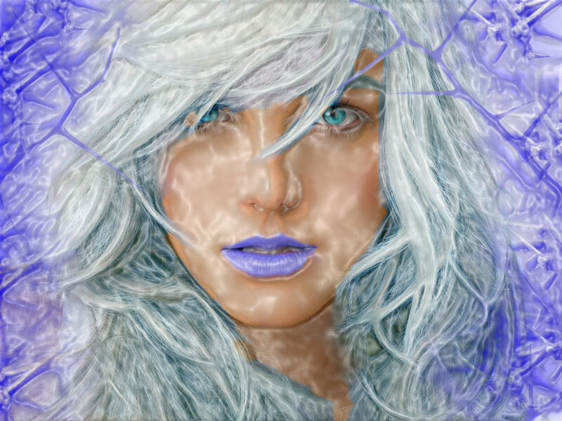 Woman with Silver Hair — Blue, Ethereal, Digital Art