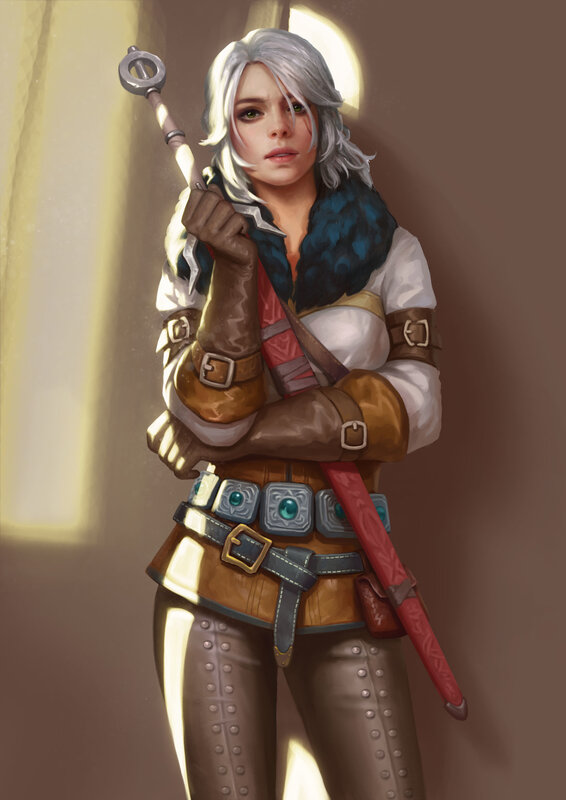 Woman with Silver Hair — Brown, Dramatic, Digital Art