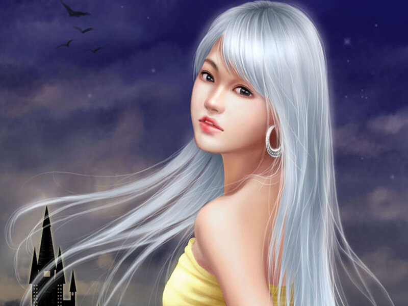 Woman with Silver Hair — Dramatic, Night